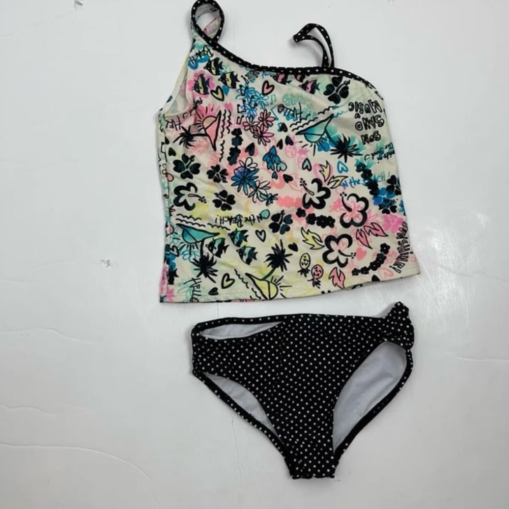 OP Girls Black and White Polka Dot Two piece Multicolor Tankini Swimwear set